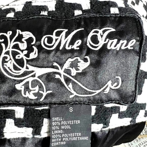 Me Jane Houndstooth Trench Coat Jacket Size S Wool Blend Black White - Picture 8 of 10